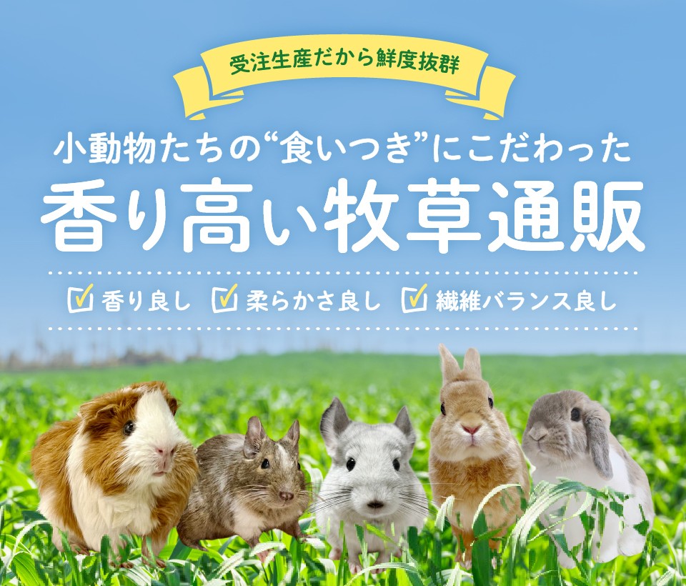 小動物たちの“食いつき”にこだわった香り高い牧草通販